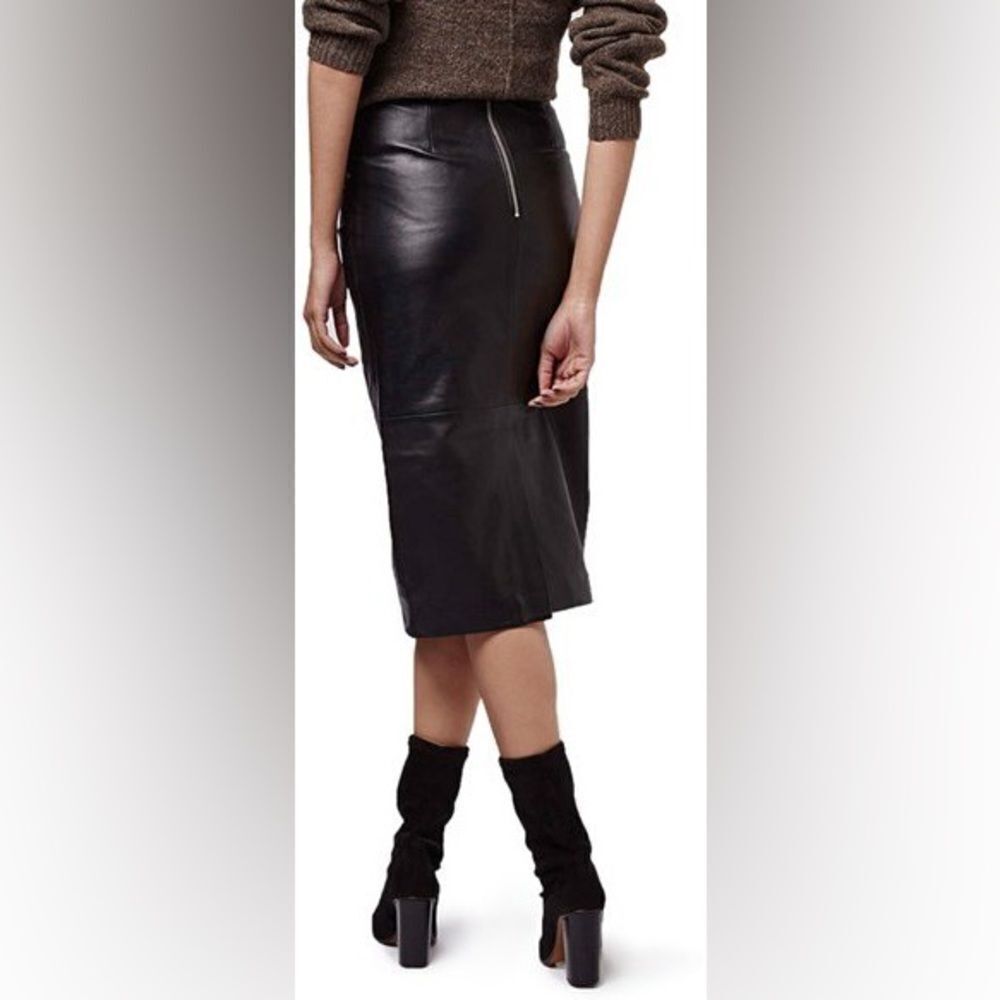 Topshop faux leather midi skirt w/ front slit - Picture 5 of 8
